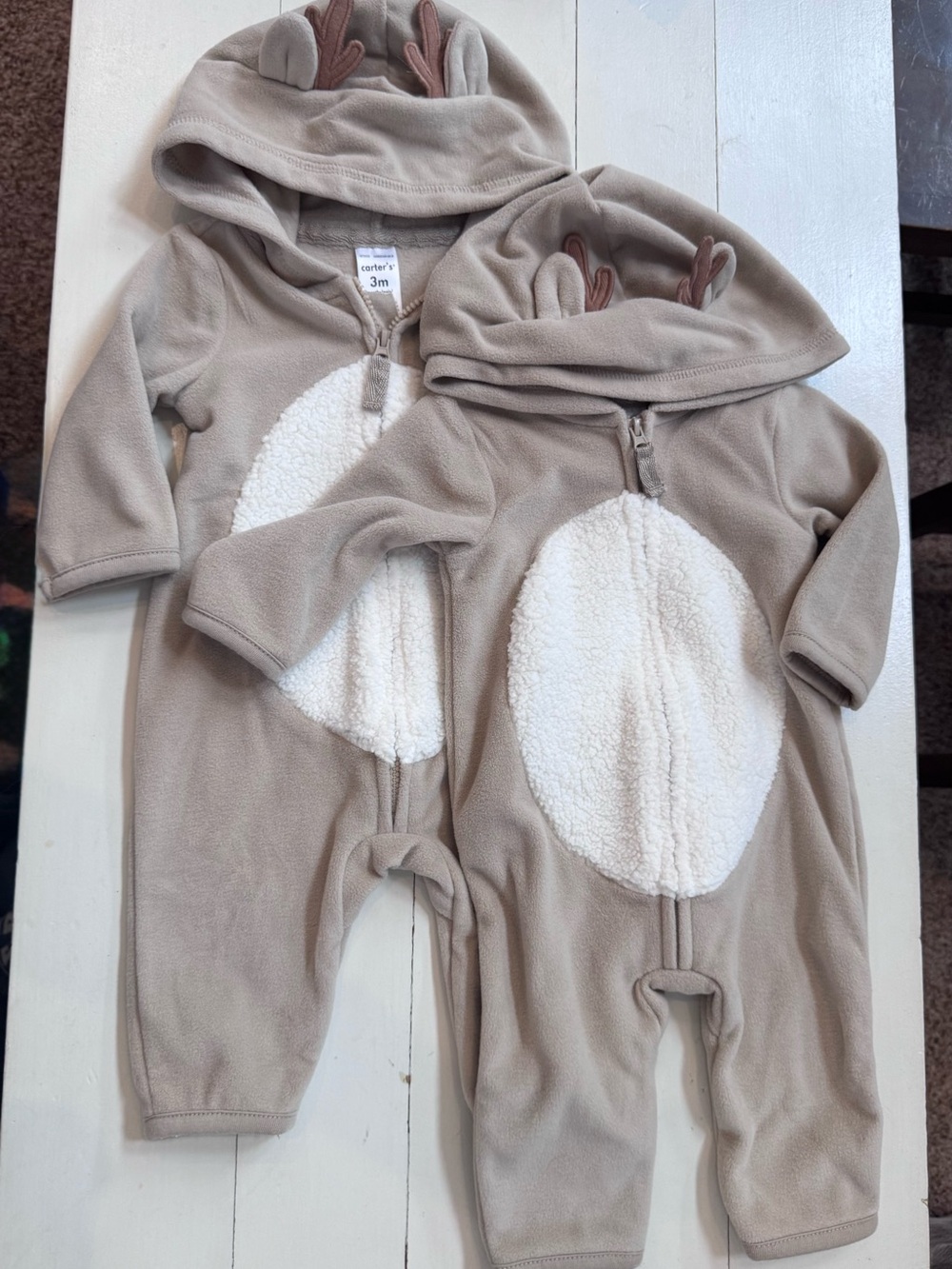 Carter's Taupe Hooded Fleece One-Piece with Sherpa Belly